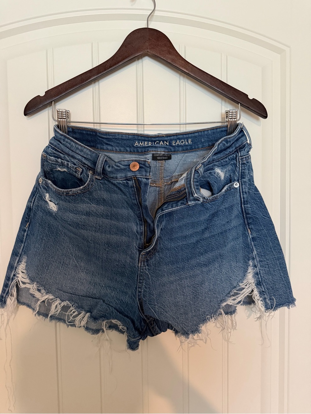 American Eagle Outfitters Medium Blue Distressed Denim Jean Shorts